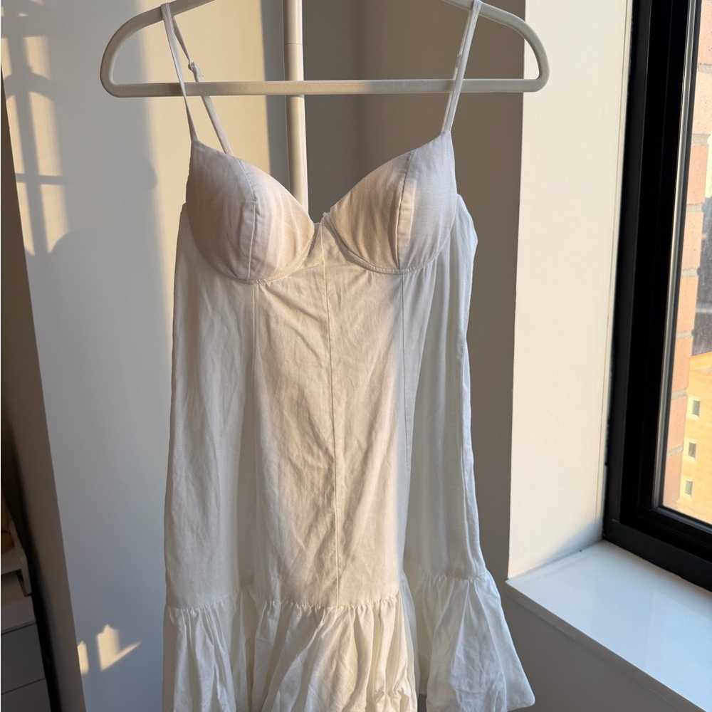 AQUA White Linen Blend Bustier Mini Dress Size S